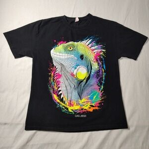 VINTAGE Cancun Mexico Shirt Size Large Black Neon Iguana Graphic Tee